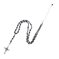 Black Beaded Religious Cross Necklace with Madonna Medal, Silver Catholic Rosary