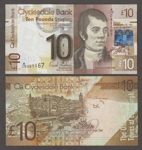Unc clydesdale bank ten - unc,