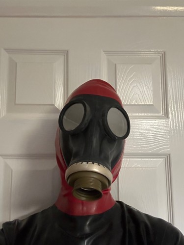 Red latex open face hood