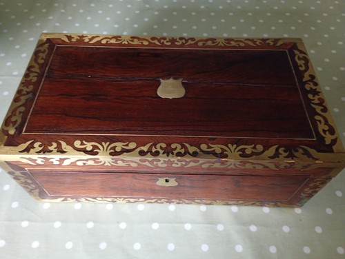 Antique brass inlaid wooden - antique,
