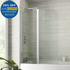Modern Bathroom Bath Shower Screen 2 Section Curved Chrome 1000mm Reversible 6mm