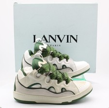 LANVIN CURB LEATHER MENS UNISEX TRAINERS GREEN WHITE UK 8 EU 42 RRP £770 AD