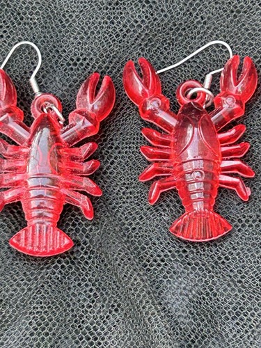 Red lobster plastic - plastic, earrings