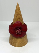 Pink Leather Flower Bracelet 3D Popper Snap Fastening Wooden Bead Centre 8"