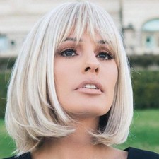 Short Straight Blonde Bob Wig With Bangs for Fashion Women Natural Looking Wigs