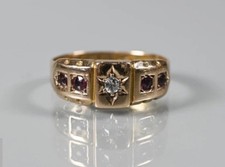 Victorian Gold Gypsy Ring Set With Diamonds And Garnets Vintage Ring Engagement