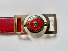 Versace Red Leather Medusa Belt Size 90cm
