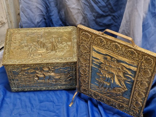 Antique brass wood coal - antique, box