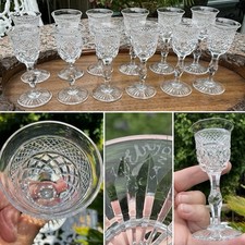 ?4 X ANTIQUE WEBB “RUSSELL” Cordial DIAMOND FACET CUT GLASS SIGNED 4” VGC