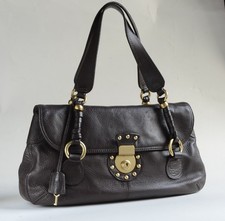 John Richmond Ri2K , SOFT, CHOCOLATE BROWN LEATHER TOP HANDLE BOWLING BAG / TOTE