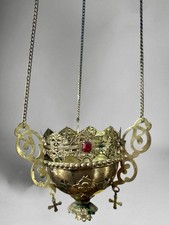 Vintage Brass Triple Chain Censer,  Hanging Vigil Catholic Incense Burner