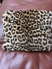 Original VINTAGE 1930s ocelot type FUR MUFF satin lining 12” x 11” open 'purse'.