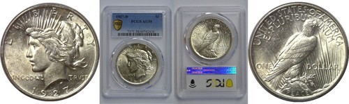 1927 peace dollar pcgs 58 - dollar,