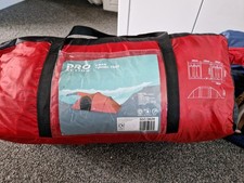 Pro Action Tunnel Camping Tent 6 Person 3 Room Polyester Fire Retardant Red USED