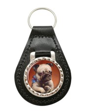 Pug Puppy Leather Key Fob