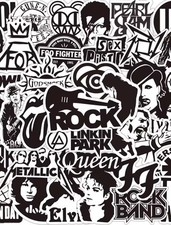 50 x Black White Rock and Roll Punk Music Rock Band Stickers