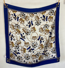 Vintage Silk Square Neck Scarf Head Scarf Blue White Nautical Baroque Regal