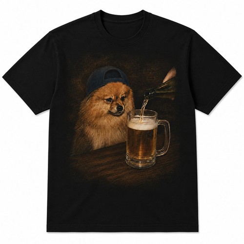 Pomeranian dog drinking - pomeranian, beer