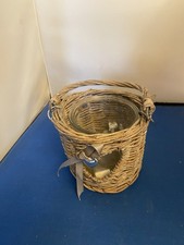 Small Hanging Wicker Basket Candle Holder With A Glass Insert Love Heart Window