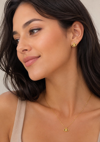 Evil eye necklace earrings set - eye,