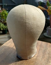 Milliners Canvas Wood Head Form Wig Stand 56cm Circumference Excellent Condition