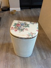 Vintage Lloyd Loom Laundry Basket With Floral Top And Handle Rare Find