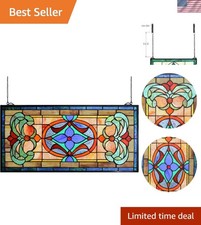 Stained Glass Window Panel Extra Large Horizontal Transom 26x12.8 In Decor