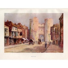 CANTERBURY Kent Westgate by Ernest Haslehust - Antique Print 1920