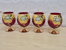 VINTAGE MOSER STYLE CRANBERRY AND GILT WINE GOBLETS MADE IN ITALY mutano emmeli