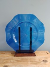 Large Heavy Thick Indigo Cobalt Blue Glass Plate Serving Platter Charger 34cm