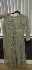 Asian Pakistani Wedding Party Wear Dress Light green With Silver Work SIZE SMALL