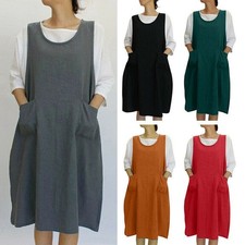 Womens Tunic Sleeveless Baggy Dress Apron With Pockets Japanese Pinafore Dress!!
