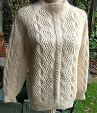 Aran Style Hand Knit Ivory Cable Sweater 40" chest 