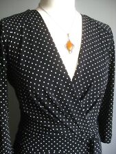 SURPLICE CROSSOVER DRESS 12 stretch wrap v neck navy dotty office smart KALIKO