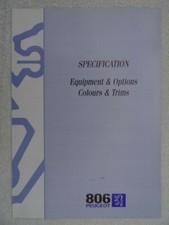 Peugeot 806 Colours & Trims, Equipment & Options Brochure 1995/1996: SL, SR, SV
