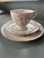 Vintage TUSCAN Fine China England TUBULAR FLOWERS Set Footed Cup & Saucer Plate
