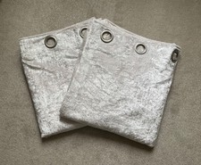- White- ish Velour Velvet Look Eyelet Curtains -Lined- Pair- 180 CM Long