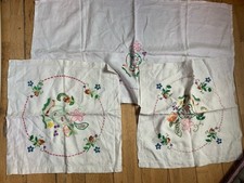 Vintage Antique? Linen Hand Embroidered 2 Cushion Covers And Sofa Back Set (C3