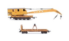 HORNBY 'OO' GAUGE R6369 BR YELLOW BREAKDOWN CRANE WAGONS *WEATHERED*