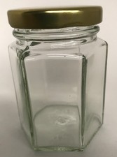  HEXAGONAL GLASS JAM JAR -  100 X  4oz (110ML) -  HEX JAMJARS -  WEDDINGS, HONEY