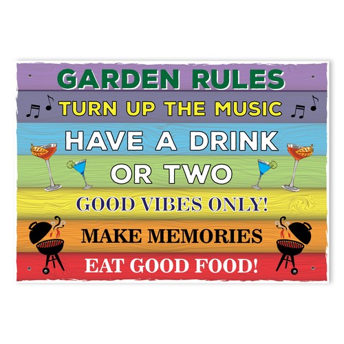 Colourful garden rules sign - garden,
