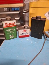 Old Vintage Mobil Shock Absorber Oil Castrol Shockol And OX 8 Can rare barn find
