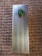 Art Deco Italian solid silver lipstick case with pop up mirror & gemstone clasp
