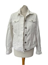 Tu White Denim Jacket Size 12 Long Sleeve Cotton Button Up Summer Women’s