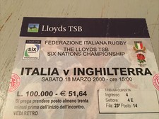 2000 ITALY V ENGLAND SIX NATIONS INAUGURAL CHAMPIONS INTERNATIONAL RUGBY TICKET