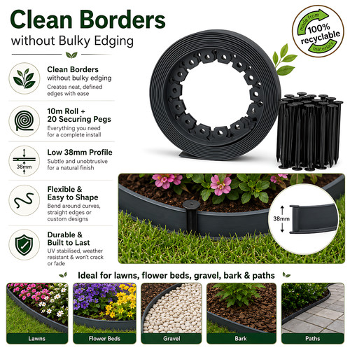 Grey lawn edging 10m flexible - grey,