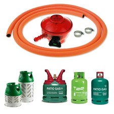 GAS BARBECUE BOTTLE REGULATOR C/W 2m ORANGE HOSE 27mm CLIP ON PROPANE 37mbar BBQ