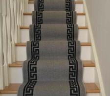 Grey Carpet Runner Mat Greek Key Bordered Wide Hall Stairs Non Slip Long 