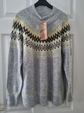 Mantaray Fairisle Jumper Size 12 Grey Womens Soft  New With Tags 