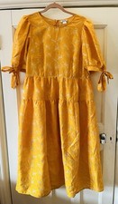 Monki Orange & Gold Lurex Tiered Babydoll Midi Dress Puff Sleeves & Tie Size L